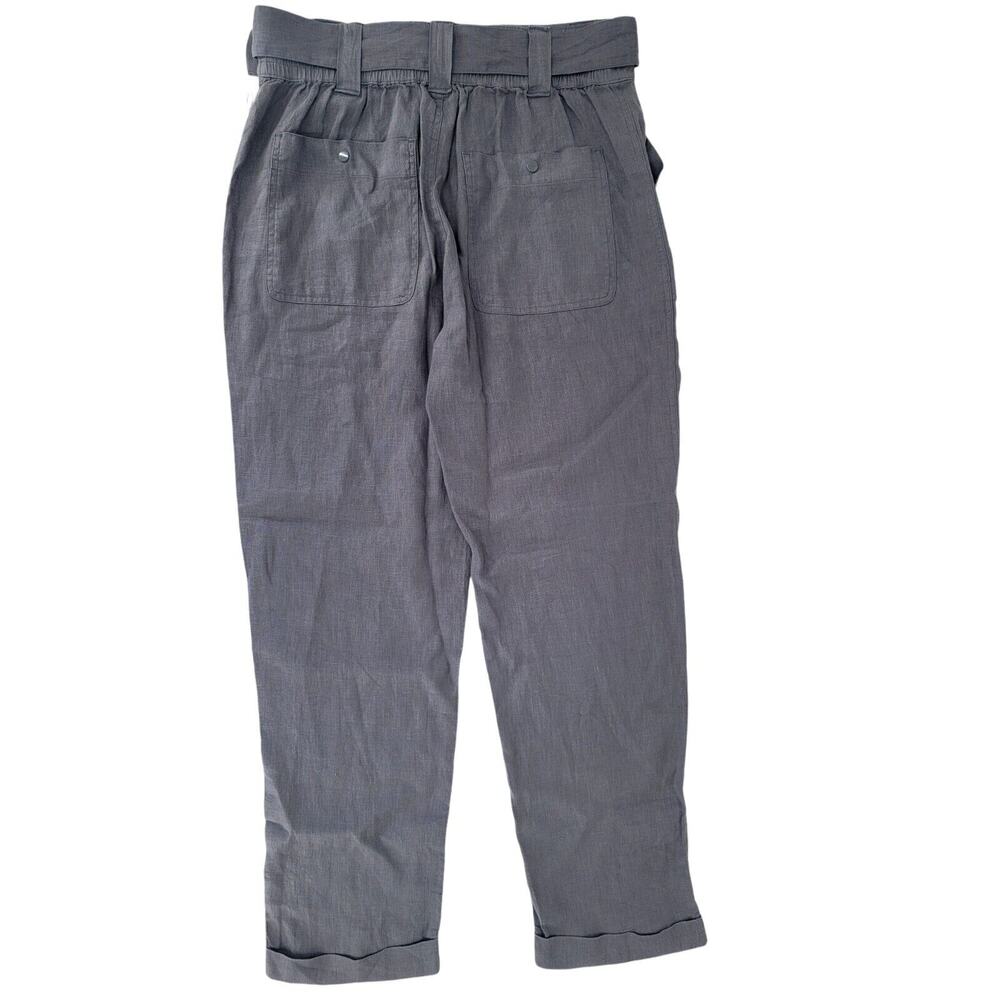 Tahari Luxe Linen Women's Cargo Pants Gray Elastic Waist Belted Pockets Size M - Picture 2 of 5